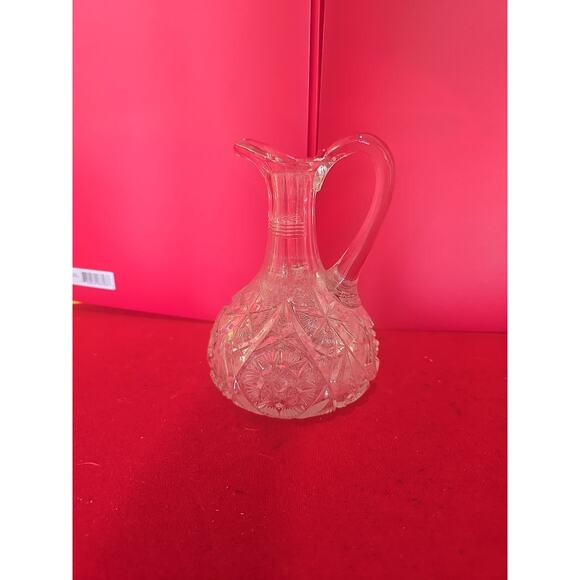 Vintage Hand Blown Crystal Clear Oil Vinegar Cruet Bottle Snowflake Pontil 4.25" - Picture 1 of 2